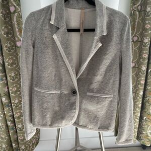 Mystree Light Gray Knit Single-Button Blazer with White Trim